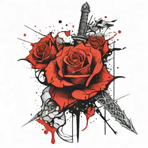 roses, love, passion, lust, hearts, stars, dragon, sword tattoo design idea