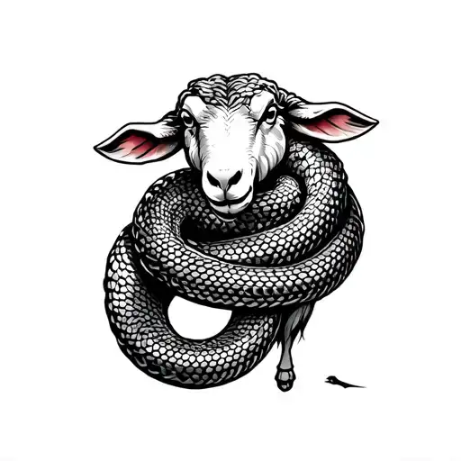 Snake wrapped around sheep tattoo design idea