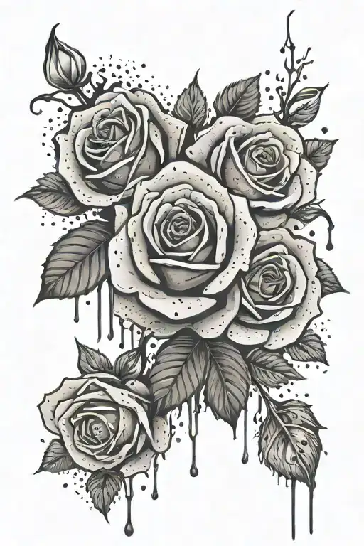 roses and blood dripping tattoo design idea