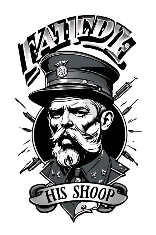 military and barber shop tattoo design idea