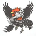 fighting rooster with wings up tattoo design idea