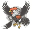 fighting rooster with wings up tattoo design idea