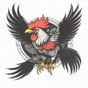 fighting rooster with wings up tattoo design idea