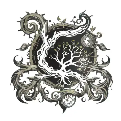 tree with human heart root and branch with astrological signs scorpio libra pisces and capricorn tattoo design idea