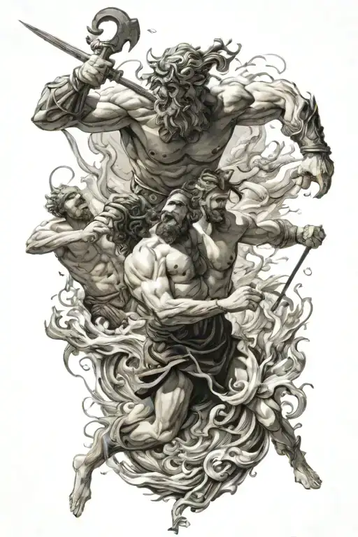 odysseus fighting with the sirens tattoo design idea