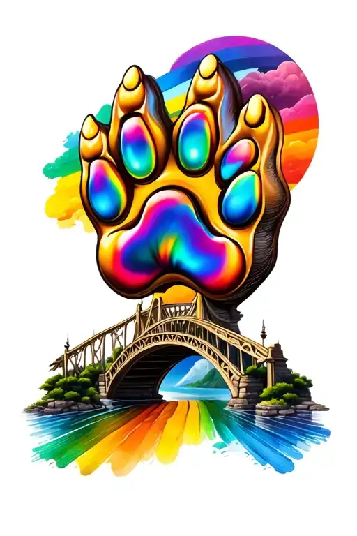 dog paw rainbow bridge leading tattoo design idea