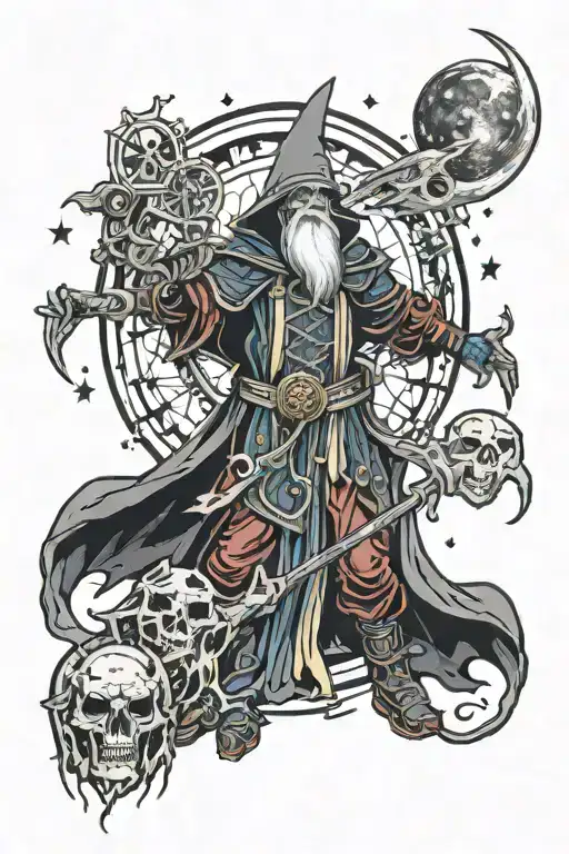 necromancer space wizard tattoo design idea