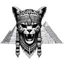 aztec warrior skull wearing jaguar headpiece, with aztec pyramids behind him tattoo design idea