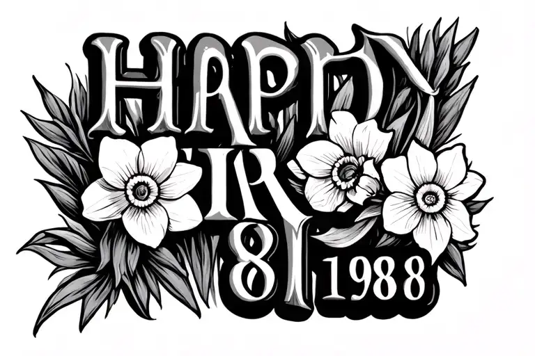 Roman numerals of birthday March 8 1978 with daffodil  tattoo design idea