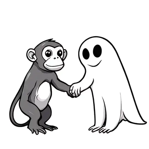 monkey holding hands with casper the friendly ghost separately  tattoo design idea