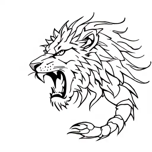 angry lion and scorpion  tattoo design idea