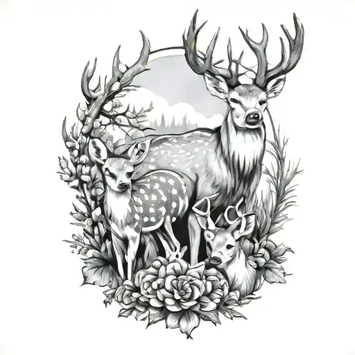 Deer Family tattoo design idea