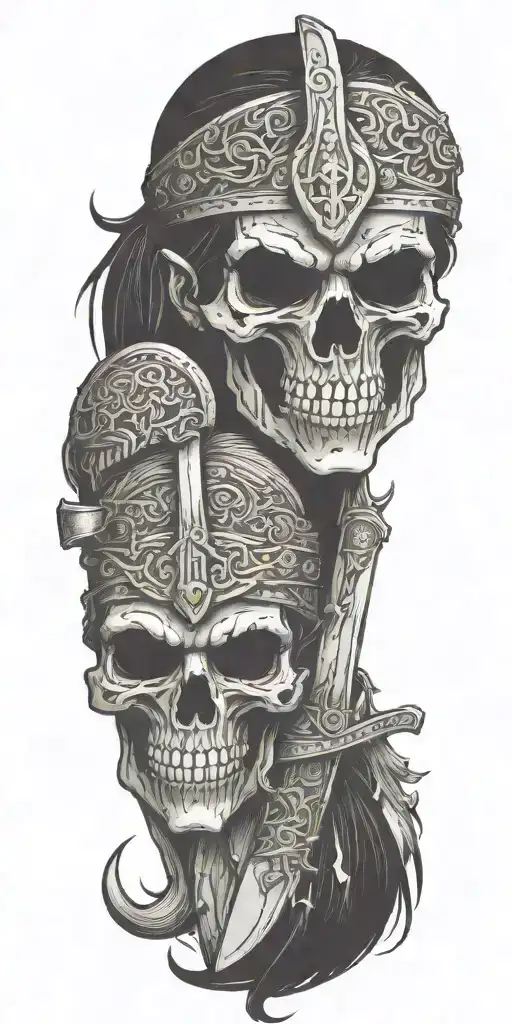 viking zombie girl all bloody sword with cuff tattoo design idea
