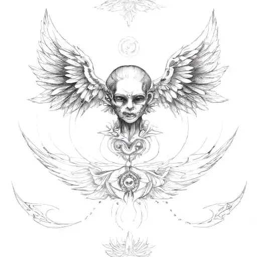 seraphim angel symmetrical eyes everywhere demon tattoo design idea