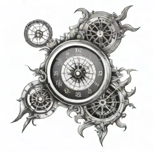 Yin yang of clock and compass tattoo design idea