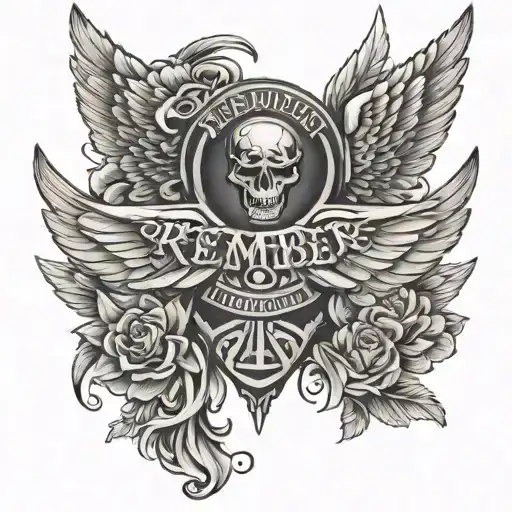 abgel wings with halo saying remember underneath tattoo design idea