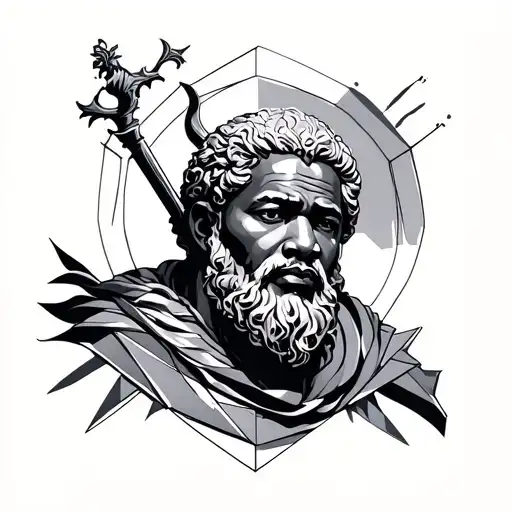 hades Poseidon Zeus Mandela geometric line tattoo design idea