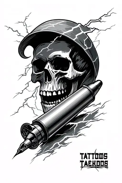 skull in lightning storm with artillery shell tattoo design idea