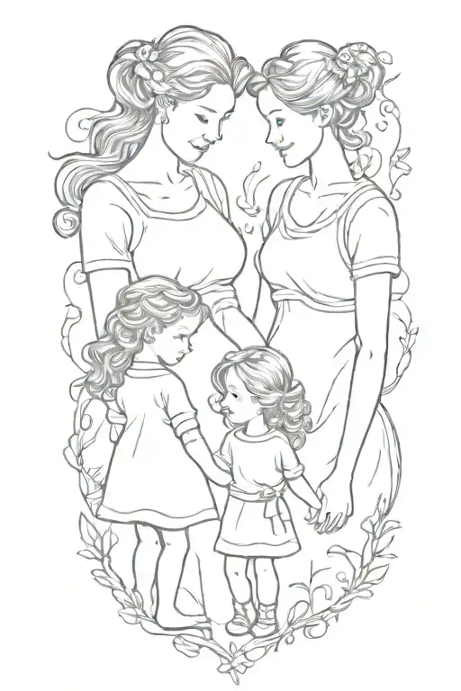 mother and two daughters holding hands tattoo design idea