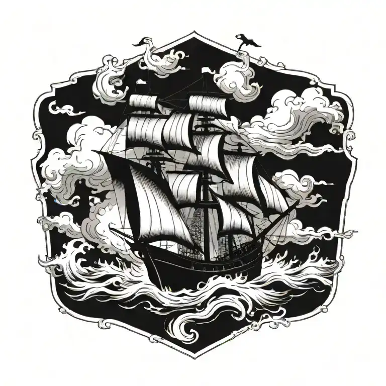 boat 18th century tattoo design idea