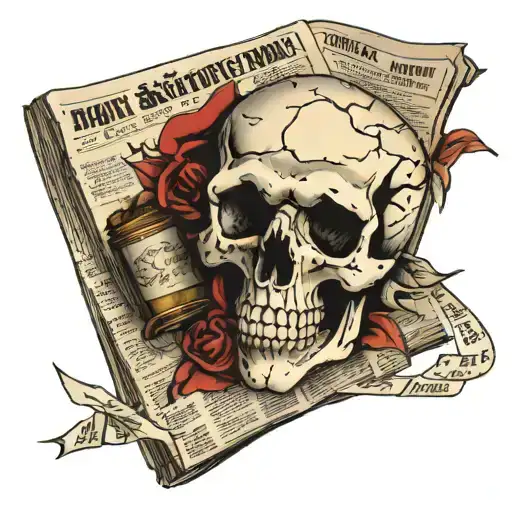 newspaper and skull tattoo design idea