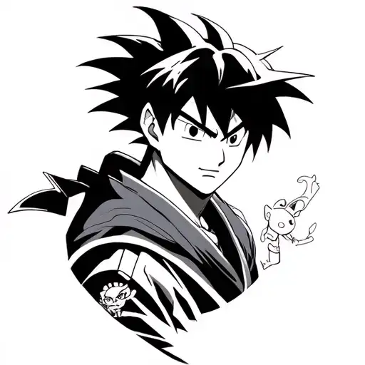 Tattoo that encompasses Trigun, cowboy bebop, samurai Champloo, pokemon, and DragonBall z tattoo design idea