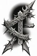 crown of thorns with 3 nails in front of a cross tattoo design idea