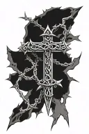 crown of thorns with 3 nails in front of a cross tattoo design idea
