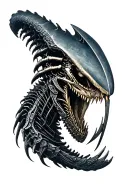 blend Predator head, xenomorph tail, Transformers logo, Metallica M and A tattoo design idea