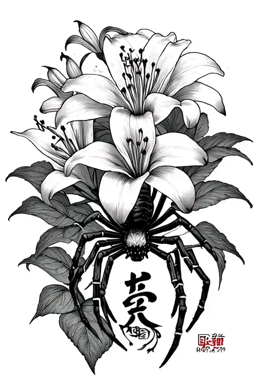 spider lily flowers with gaara love kanji tattoo design idea