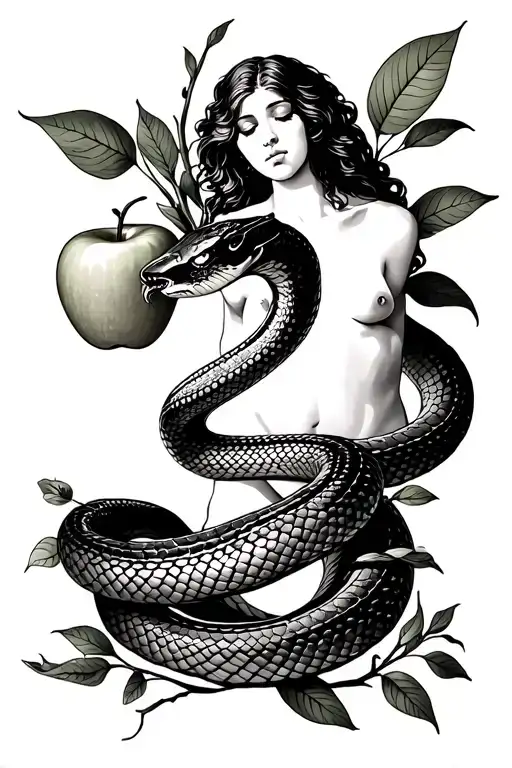 Adam and Eve, garden of eden, snake, apple, sin tattoo design idea