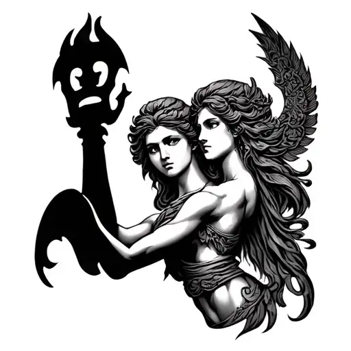 Nike goddess holding kantharos looking strong and intense tattoo design idea