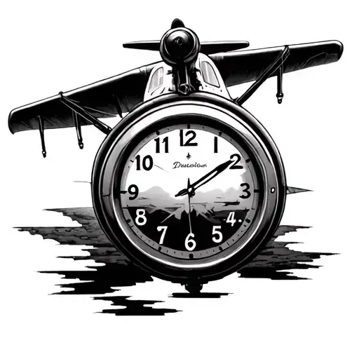 small airplane inside a an analog clock tattoo design idea