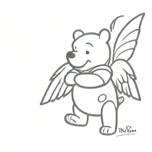 Winnie the Pooh standing with angel wings made tattoo design idea