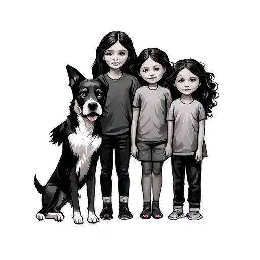 mother father 2 daughters 1 son and a dog  tattoo design idea