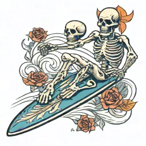 skeleton surfing on a blunt whilst holding tattoo design idea