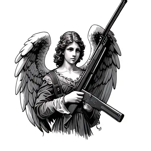 angel with rifle tattoo design idea