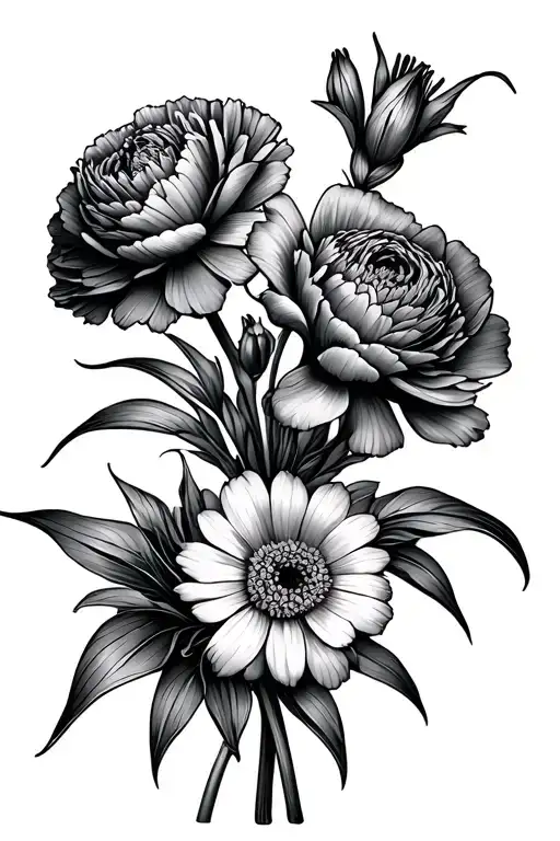 flower boquet of 2 carnations, 1 gladiolus, 1 aster tattoo design idea