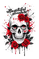 "Beautiful disaster " Skull And Roses mixed tattoo design idea