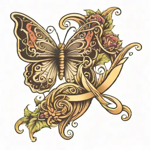 Design a tattoo that features the name intertwined with an infinity symbol, one loop shaped as a butterfly, and a tiny c tattoo design idea