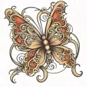 Design a tattoo that features the name intertwined with an infinity symbol, one loop shaped as a butterfly, and a tiny c tattoo design idea