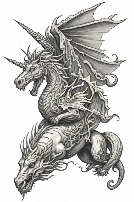 unicorn and dragon flying tattoo design idea