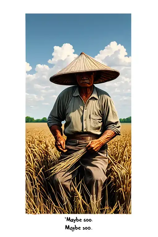 "Maybe so…" "Maybe so…" old Chinese farmer working in the field with his face hidden by his hat tattoo design idea