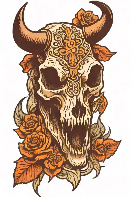 Buffalo skull tattoo design idea