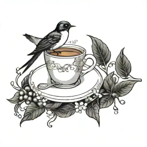swallow holding a branch of coffee with beans  tattoo design idea