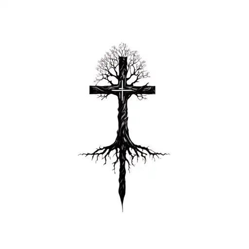 a tree with roots and a cross more branches subtle cross tattoo design idea