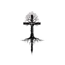 a tree with roots and a cross more branches subtle cross tattoo design idea