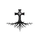 a tree with roots and a cross more branches subtle cross tattoo design idea