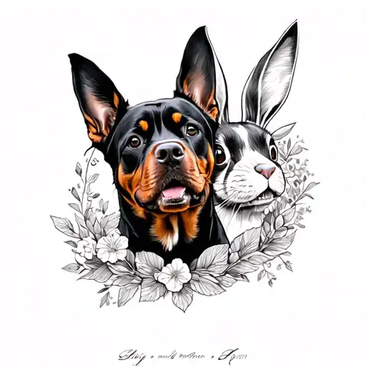 Rottweiler and Playboy Bunny with wreath tattoo design idea