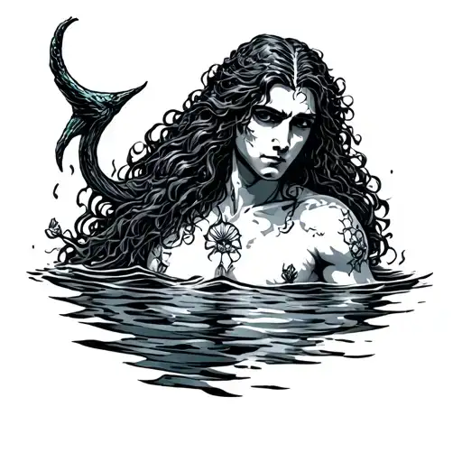 Siren drowning man vintage illustration tattoo design idea
